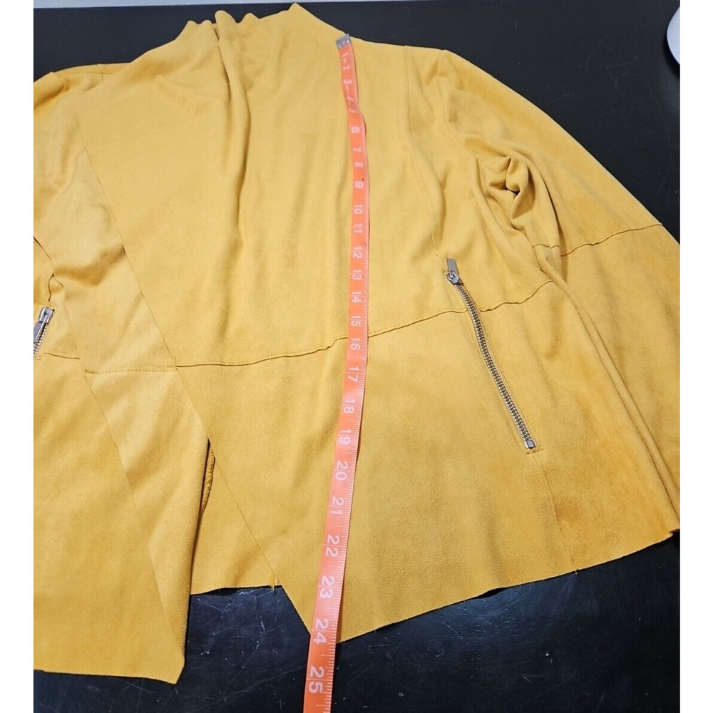 BAGATELLE Open Front Wrap Faux Suede MOTO Jacket Gold Yellow Mustard Sz W/LG EUC - Picture 10 of 16